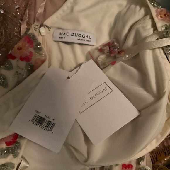 Mac Duggal 5527 Cream V-Neck Sleeveless Midi Floral Beaded A-line Dress $598 - Picture 15 of 15